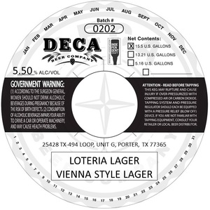Deca Beer Company Loteria Lager Vienna Style Lager March 2022
