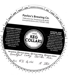 Pavlov's Brewing Co. Beautiful Lade Blonde Ale March 2022