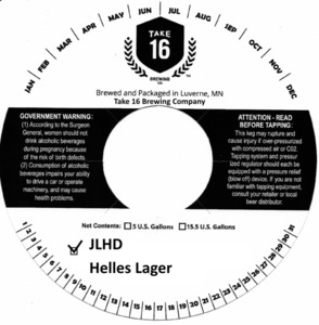 Take 16 Brewing Company Jlhd Helles Lager March 2022