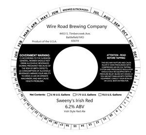 Wire Road Brewing Company Sweeny's Irish Red March 2022