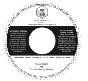 3 Sons Brewing Co. Pevec Saison March 2022