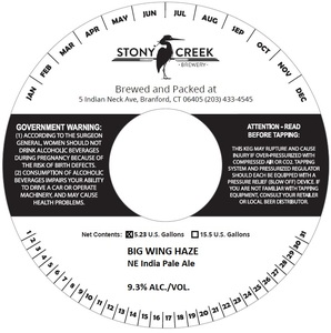 Stony Creek Brewery Big Wing Haze March 2022