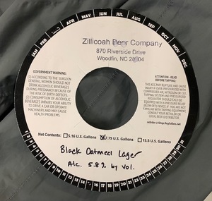 Zillicoah Beer Company Black Oatmeal Lager March 2022