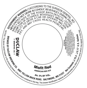 Duclaw Brewing Co. Misfit Red March 2022