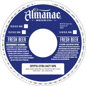 Almanac Beer Co. Crypta Citra Hazy Dipa