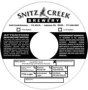 Snitz Creek Brewery Kiwiberry Sour March 2022
