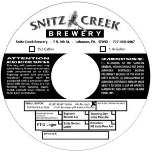 Snitz Creek Brewery Ruby Ruby Soho March 2022