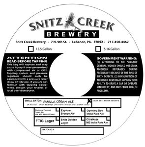 Snitz Creek Brewery Vanilla Cream Ale
