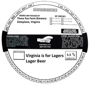 Three Fox Farm Brewery Virginia Is For Lagers Lager Beer April 2022