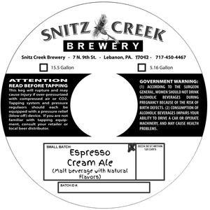 Snitz Creek Brewery Espresso Cream Ale April 2022