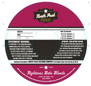 North Peak Brewing Company Righteous Babe Blonde April 2022