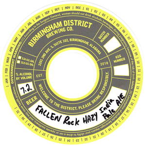 Birmingham District Brewing Co. Fallen Rock Hazy India Pale Ale April 2022