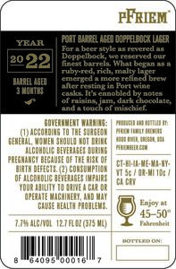 Pfriem Family Brewers Port Barrel Aged Doppelbock Lager