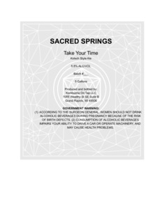 Sacred Springs Take Your Time Kolsch Style Ale May 2022