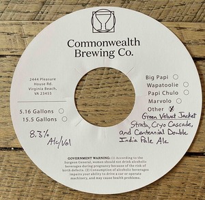 Commonwealth Brewing Co Green Velvet Jacket