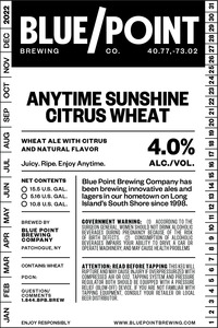 Blue Point Brewing Company Anytime Sunshine Citrus Wheat