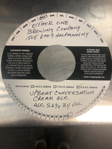 Other One Brewing Company Upbeat Conversation Cream Ale May 2022