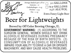 Off Color Brewing Beer For Lightweights