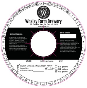 Whaley Farm Brewery 1910 London Porter