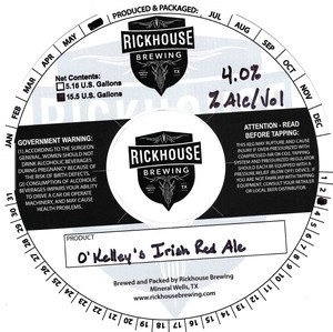 Rickhouse Brewing O'kelley's Irish Red Ale