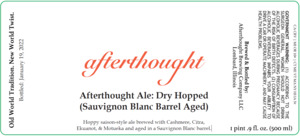 Afterthought Brewing Company Afterthought Ale: Dry Hopped (sauvignon Blanc Barrel Aged)