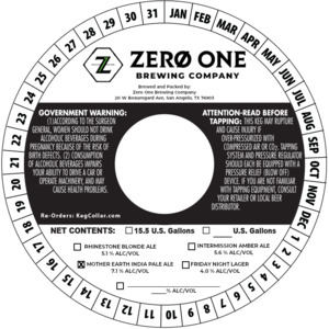 Zero One Brewing Company Mother Earth India Pale Ale August 2022