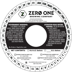 Zero One Brewing Company Solamente Single Hop Pale Ale August 2022