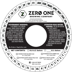 Zero One Brewing Company Luna Wit Beer August 2022