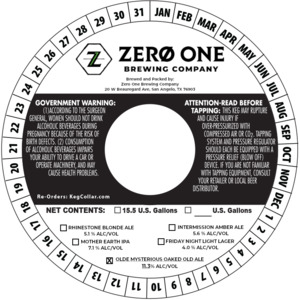 Zero One Brewing Company Olde Mysterious Oaked Old Ale