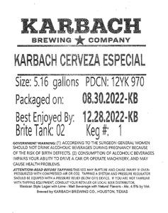 Karbach Brewing Company Cerveza Especial September 2022