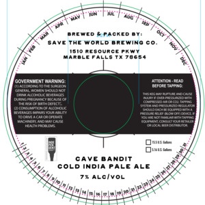 Save The World Brewing Co. Cave Bandit Cold India Pale Ale