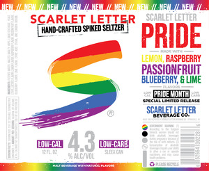 Scarlet Letter Beverage Co. Scarlet Letter Pride - Lemon, Raspberry, Passionfruit, Blueberry, Lime January 2023