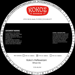 Koko's Hefeweizen Wheat Ale 
