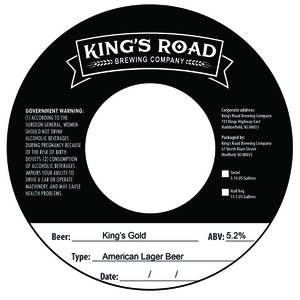 King's Road Brewing Company King's Gold American Lager Beer January 2023