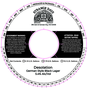 Strange Days Brewing Company Desolation German Style Black Lager