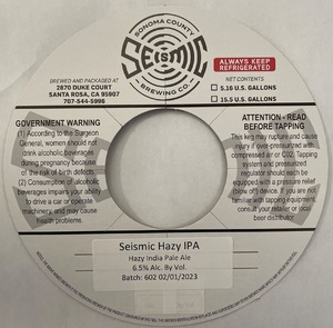 Seismic Hazy India Pale Ale January 2023