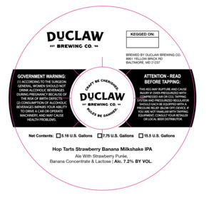 Duclaw Brewing Co. Hop Tarts Strawberry Banana Milkshake IPA January 2023