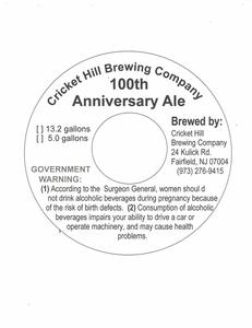 Cricket Hill 100th Anniversary Ale January 2023