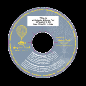 Sugar Creek Brewing Company White Ale W/ Coriander & Orange Peel February 2023