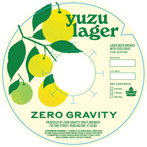Zero Gravity Craft Brewery Yuzu Lager February 2023