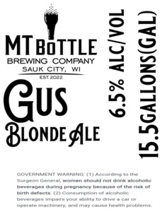 Mt Bottle Brewing Company Gus Blonde Ale February 2023