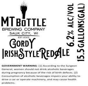Mt Bottle Brewing Company Gordy Irish Red Ale