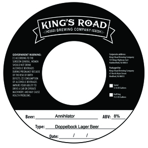 King's Road Brewing Company Annihilator Dopplebock Lager Beer