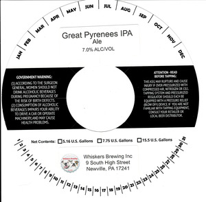 Whiskers Brewing Inc. Great Pyrenees IPA March 2023