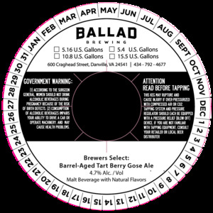 Ballad Brewing Brewers Select: Barrel-aged Tart Berry Gose Ale