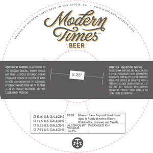 Modern Times Beer Monster Tones Imperial Stout Blend Aged In Maple Bourbon Barrels With Coffee, Coconut, And Vanilla March 2023