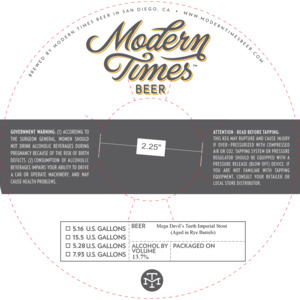 Modern Times Beer Mega Devil's Teeth Imperial Stout Aged In Rye Whiskey Barrels March 2023