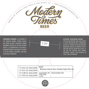 Modern Times Beer Business Oracle Hazy Double India Pale Ale March 2023