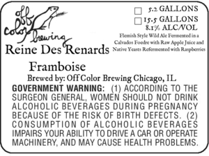 Off Color Brewing Reine Des Renards Framboise
