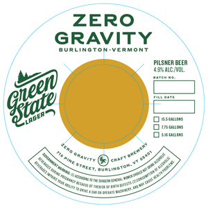 Zero Gravity Craft Brewery Green State Lager March 2023